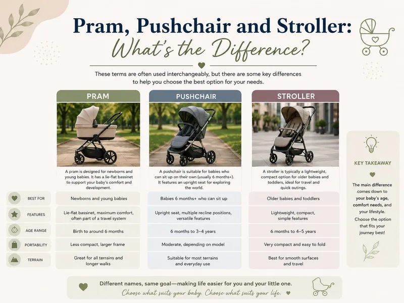 Pram, Pushchair, and Stroller: What’s the Difference?