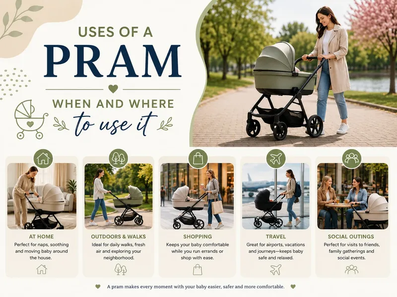 baby pram - mother demonstrating pram use
